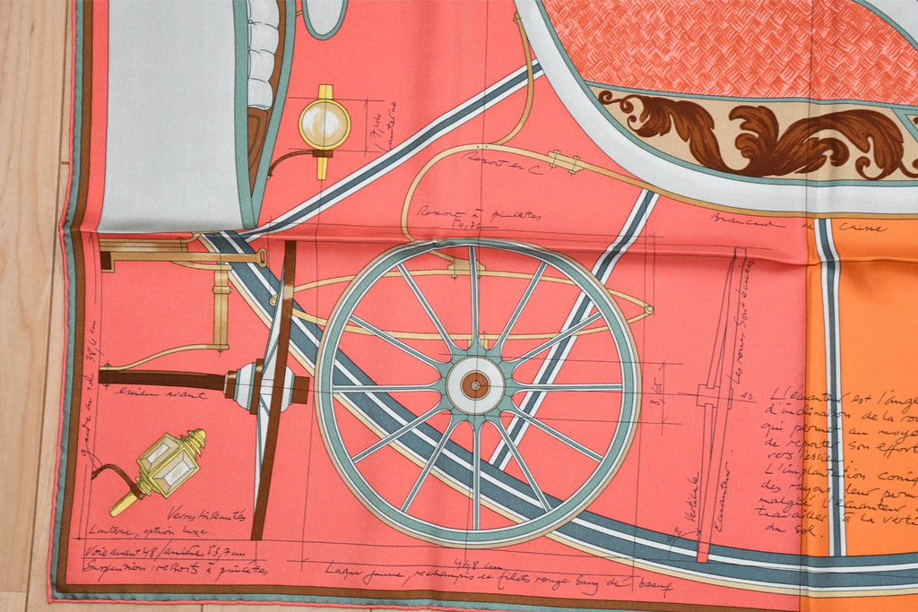 Hermes Scarf PETIT DUC 90 cm silk orange horse carriage 35"