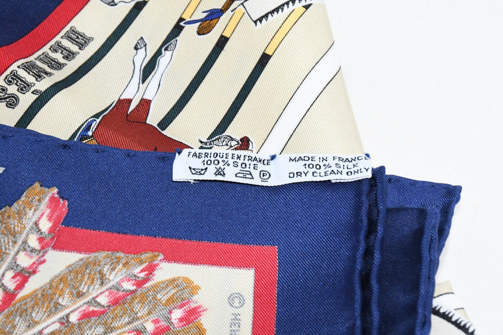 Hermes Scarf Pani La Shar Pawnee 90 cm silk beige Carre native vintage