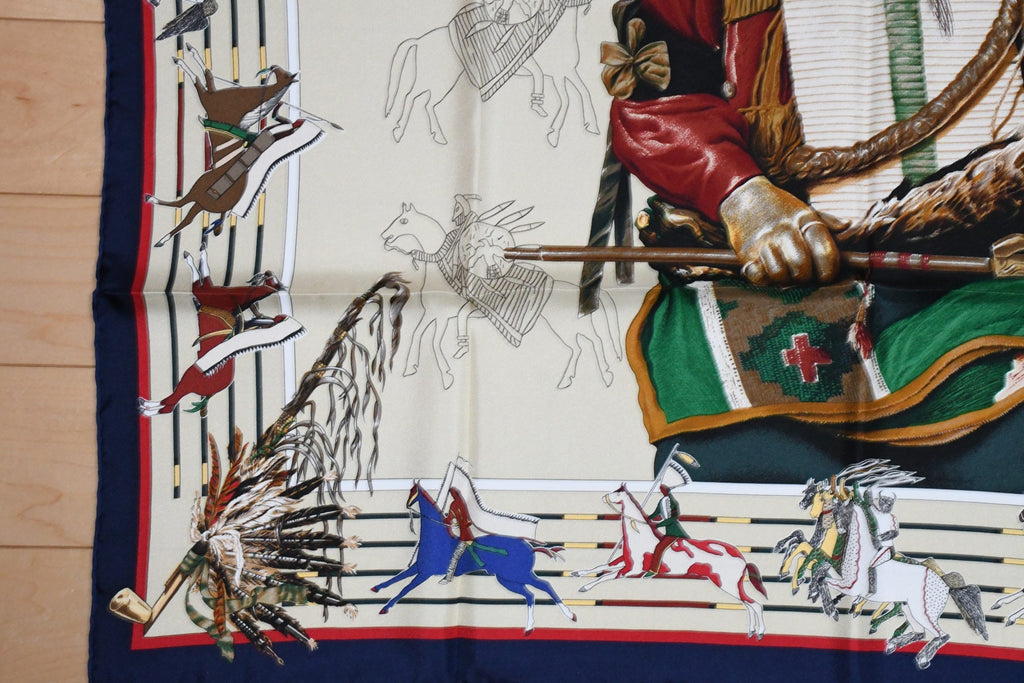 Hermes Scarf Pani La Shar Pawnee 90 cm silk beige Carre native vintage