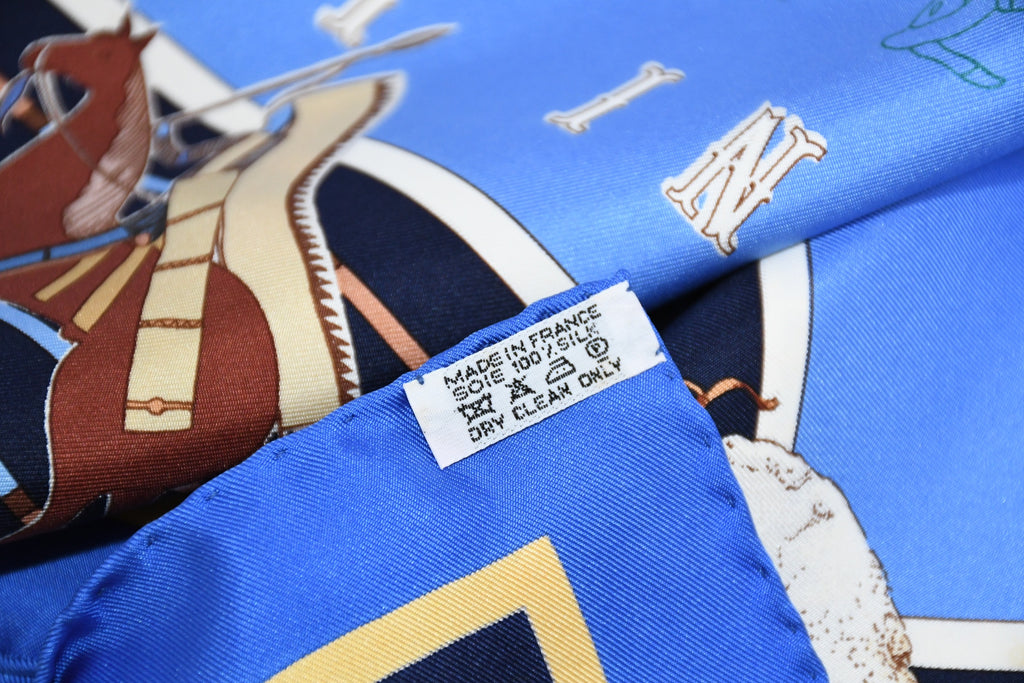 Hermes Scarf Pani La Shar Pawnee 90 cm silk blue Carre native 35"