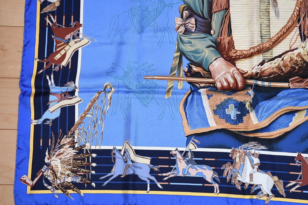 Hermes Scarf Pani La Shar Pawnee 90 cm silk blue Carre native 35"