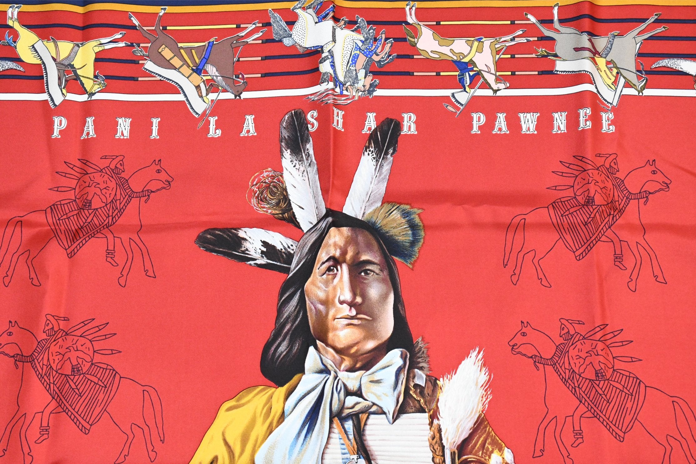 Hermes Scarf Pani La Shar Pawnee 90 cm silk red native american