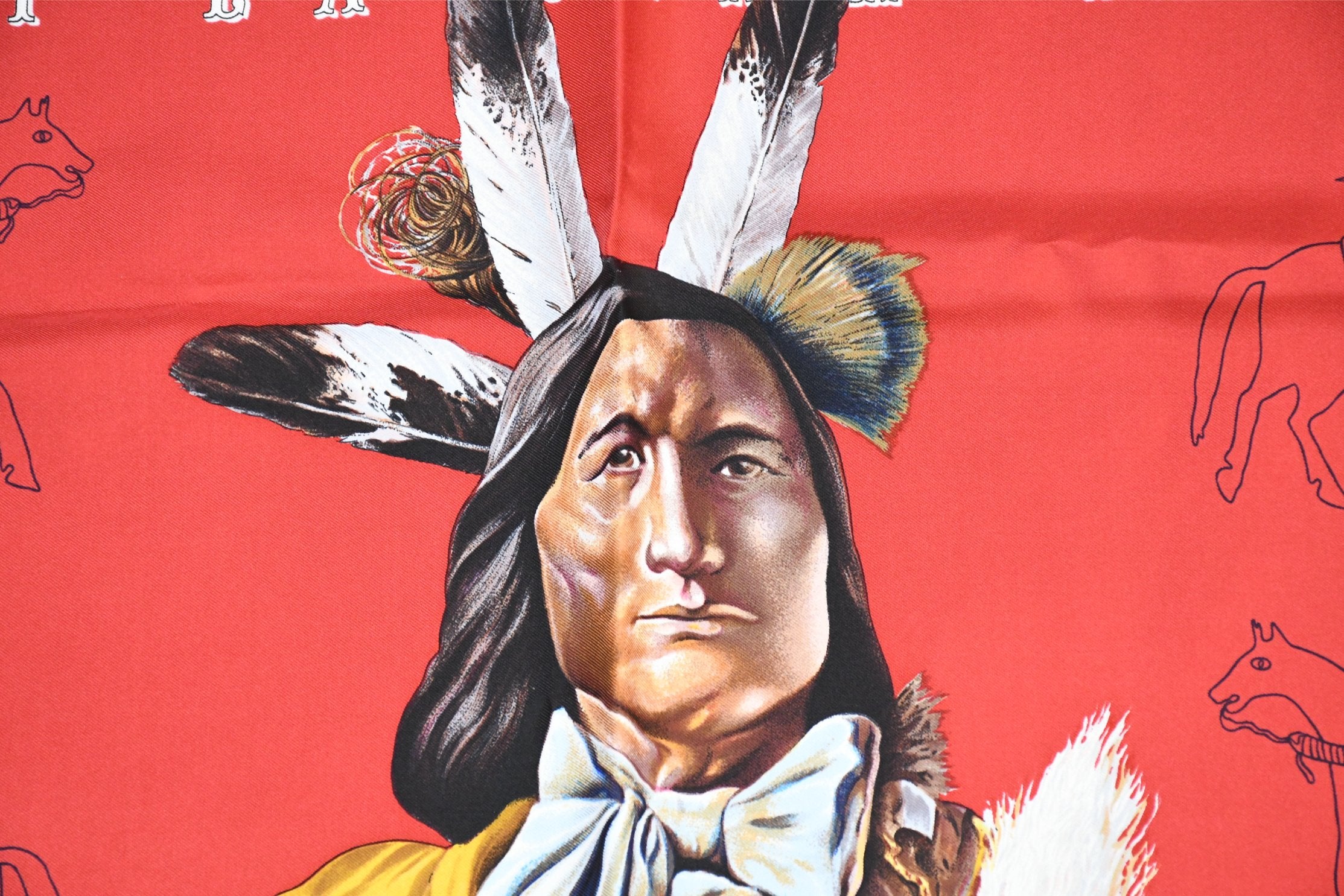 Hermes Scarf Pani La Shar Pawnee 90 cm silk red native american