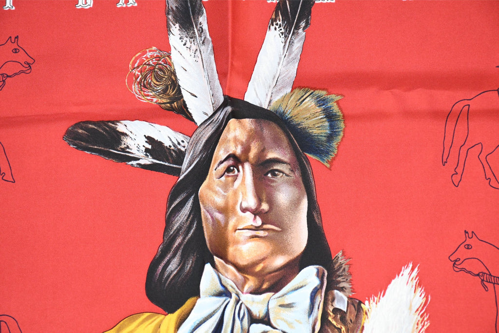 Hermes Scarf Pani La Shar Pawnee 90 cm silk red native american Carre