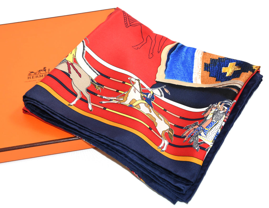 Hermes Scarf Pani La Shar Pawnee 90 cm silk red native american Carre