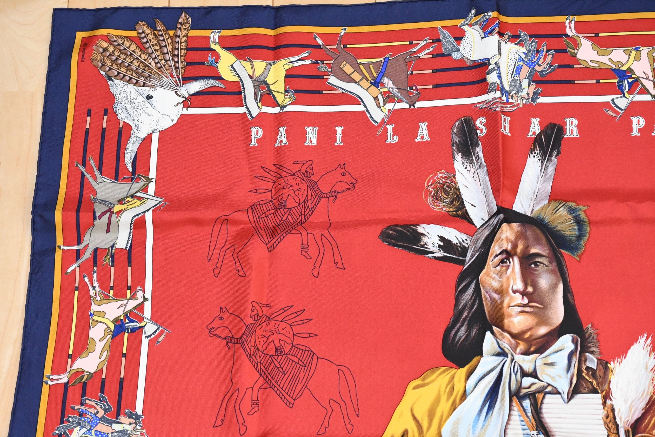 Hermes Scarf Pani La Shar Pawnee 90 cm silk red native american