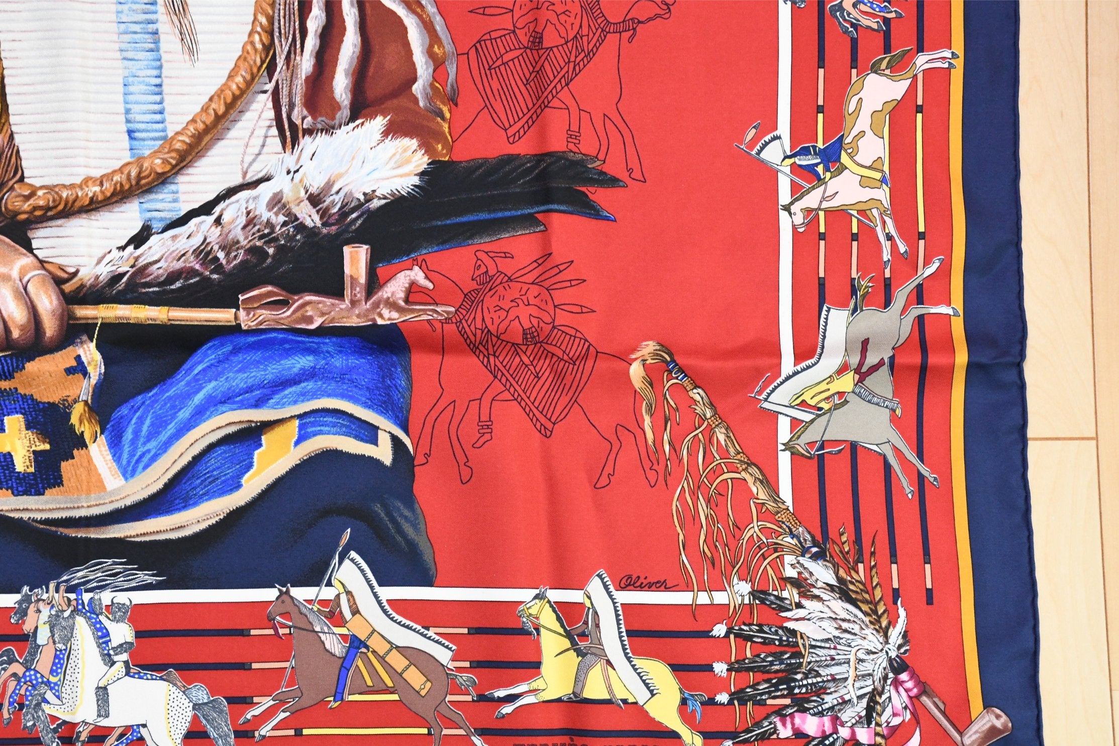 Hermes Scarf Pani La Shar Pawnee 90 cm silk red native american