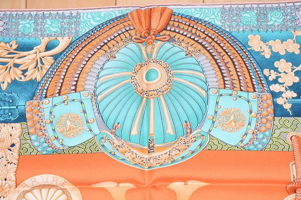 Hermes Scarf Parures de Samourais 90 cm silk orange samurai Carre 35"