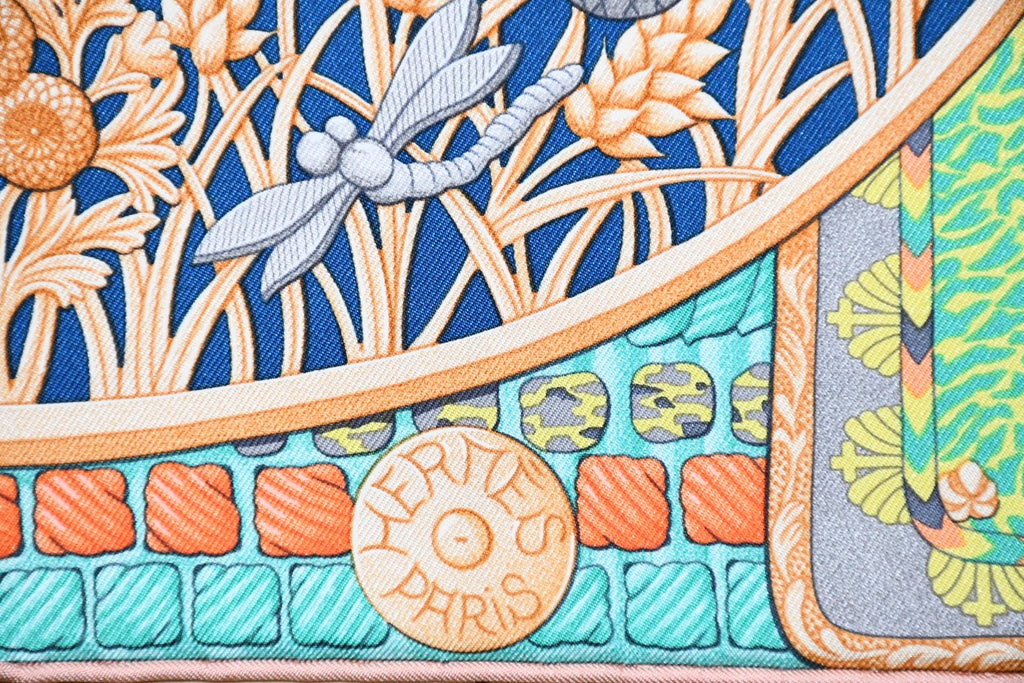 Hermes Scarf Parures de Samourais 90 cm silk orange samurai Carre 35"