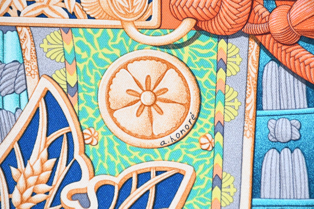 Hermes Scarf Parures de Samourais 90 cm silk orange samurai Carre 35"