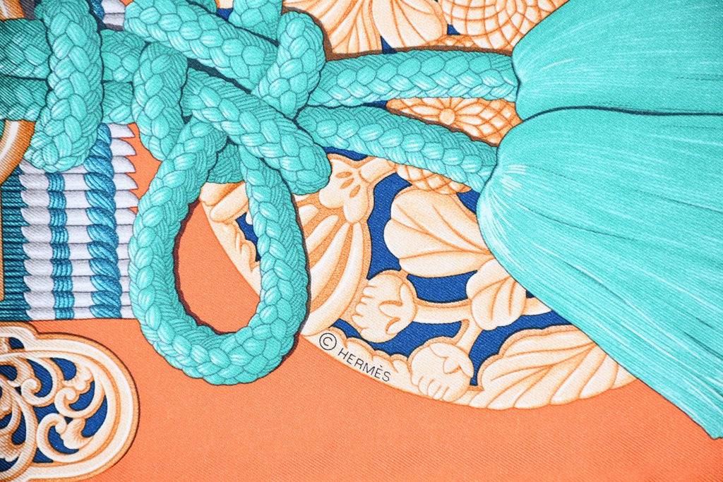 Hermes Scarf Parures de Samourais 90 cm silk orange samurai Carre 35"