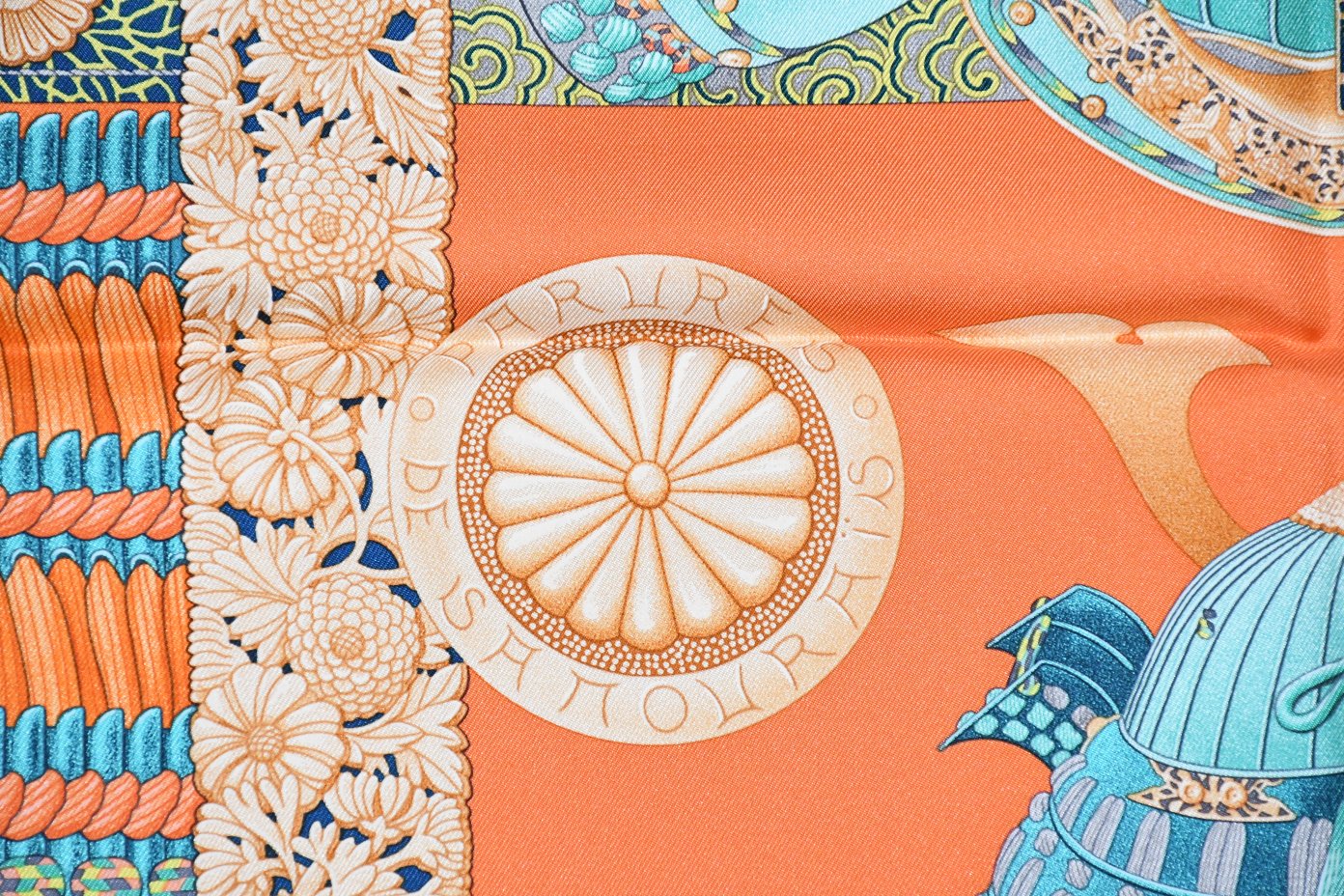 Hermes Scarf Parures de Samourais 90 cm silk orange samurai Carre
