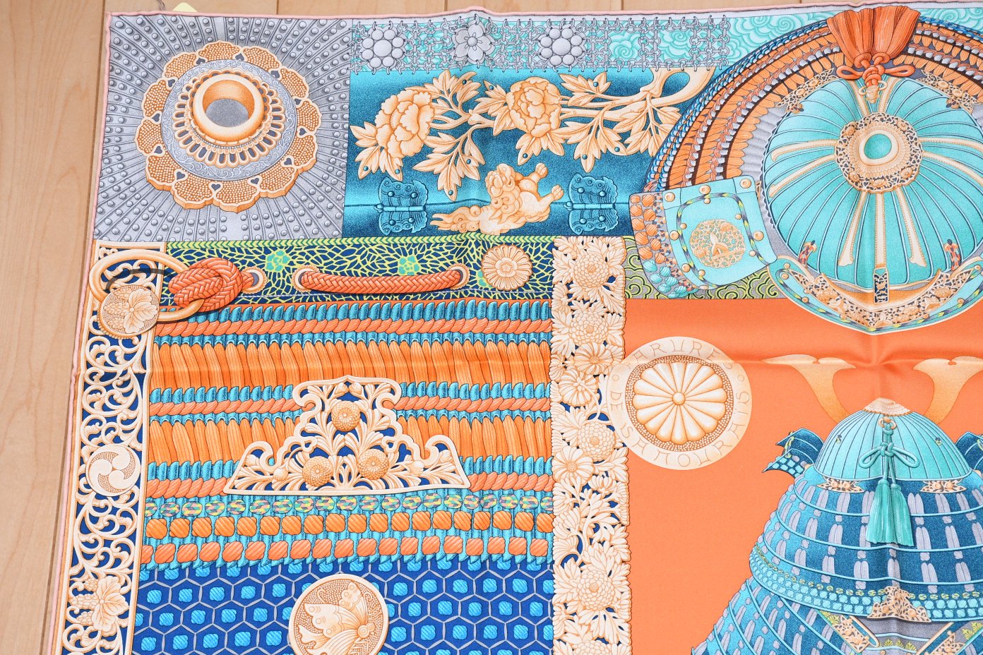Hermes Scarf Parures de Samourais 90 cm silk orange samurai Carre