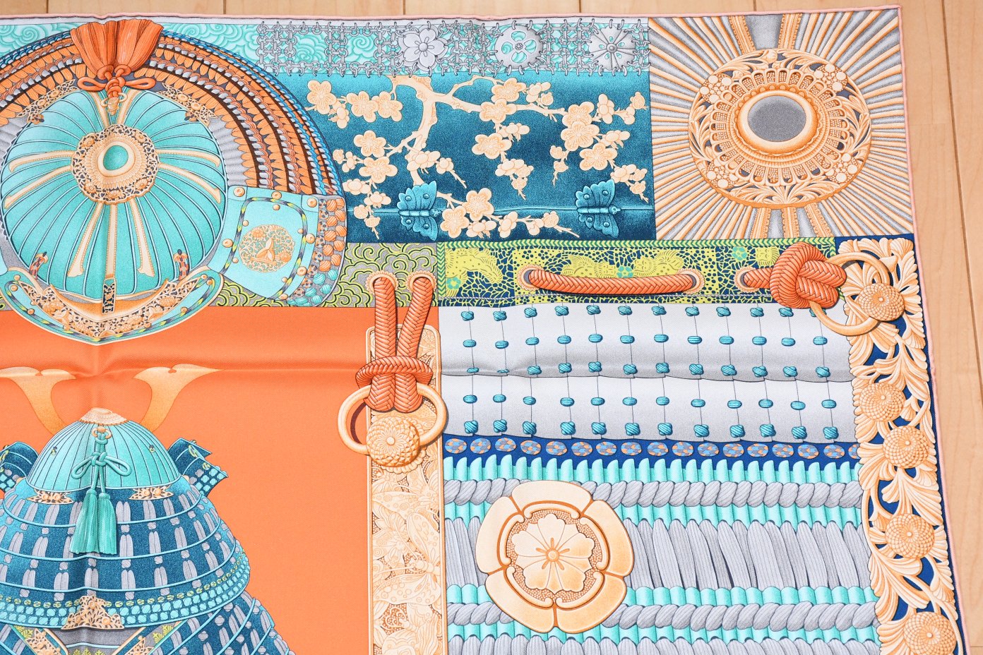 Hermes Scarf Parures de Samourais 90 cm silk orange samurai Carre