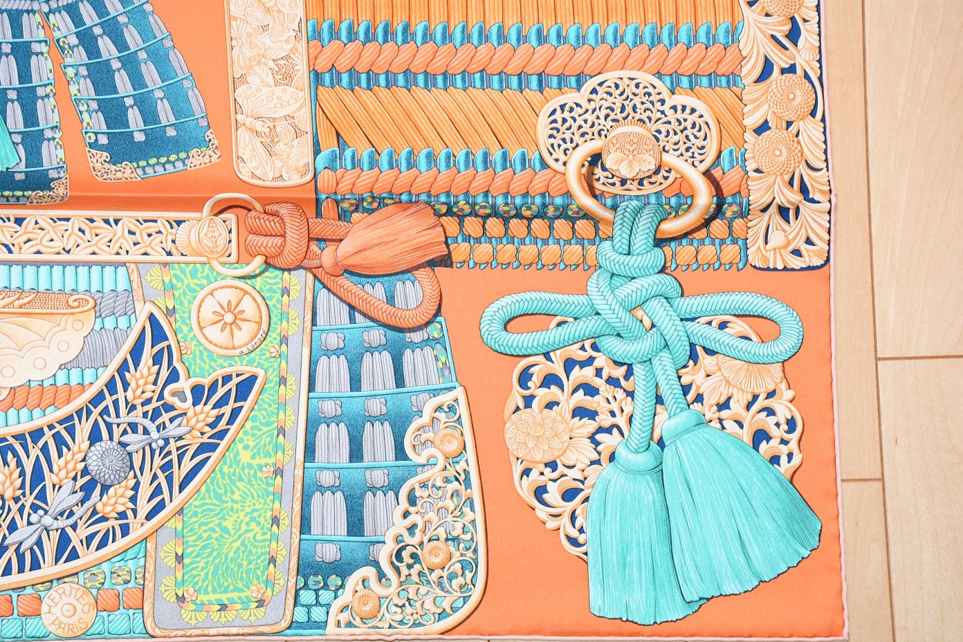 Hermes Scarf Parures de Samourais 90 cm silk orange samurai Carre