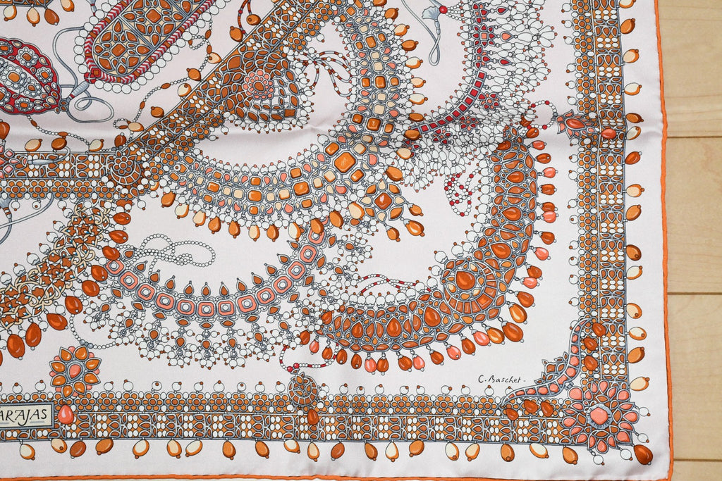 Hermes Scarf Parures des Maharajas Silk 90 cm pink Carre jewelry 35"