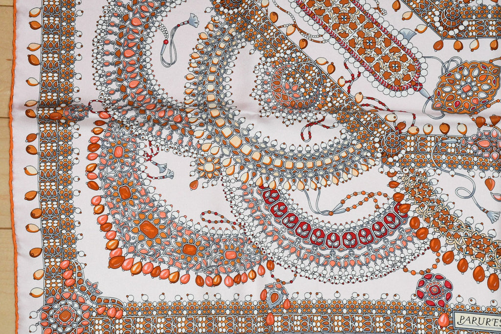 Hermes Scarf Parures des Maharajas Silk 90 cm pink Carre jewelry 35"
