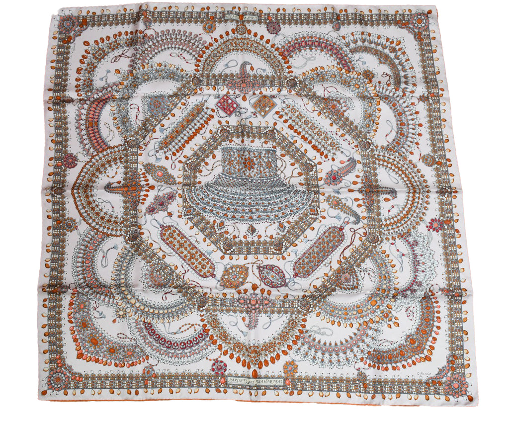 Hermes Scarf Parures des Maharajas Silk 90 cm pink Carre jewelry 35"