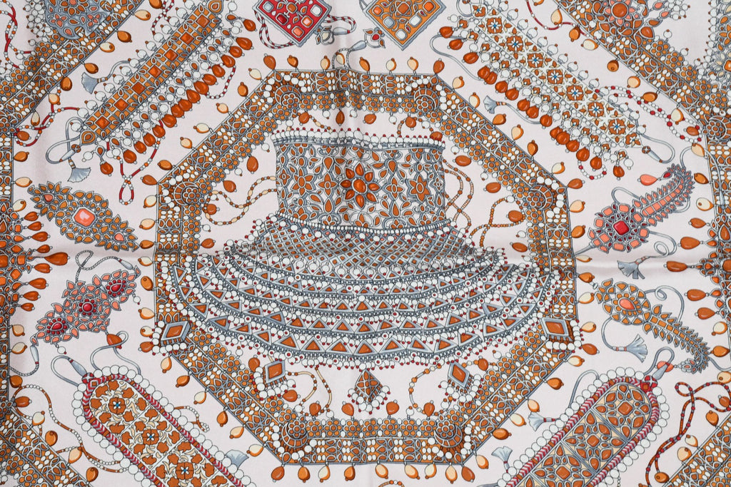Hermes Scarf Parures des Maharajas Silk 90 cm pink Carre jewelry 35"