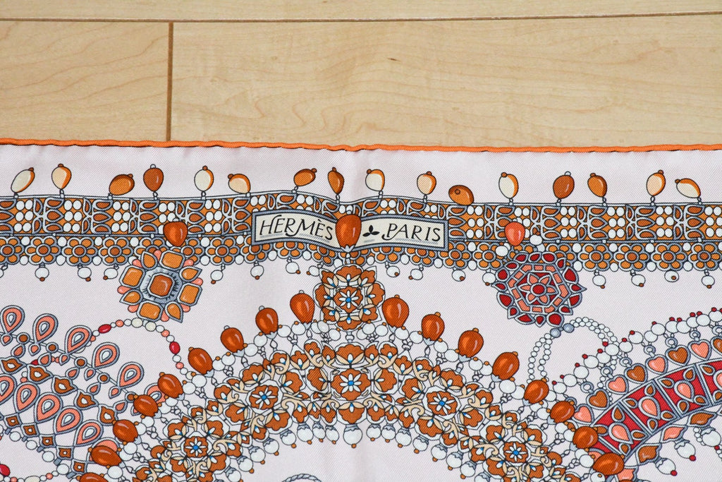 Hermes Scarf Parures des Maharajas Silk 90 cm pink Carre jewelry 35"
