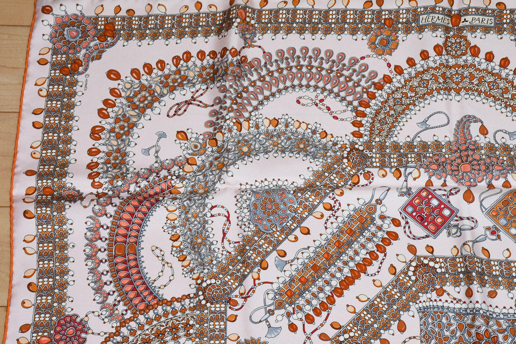 Hermes Scarf Parures des Maharajas Silk 90 cm pink Carre jewelry 35"
