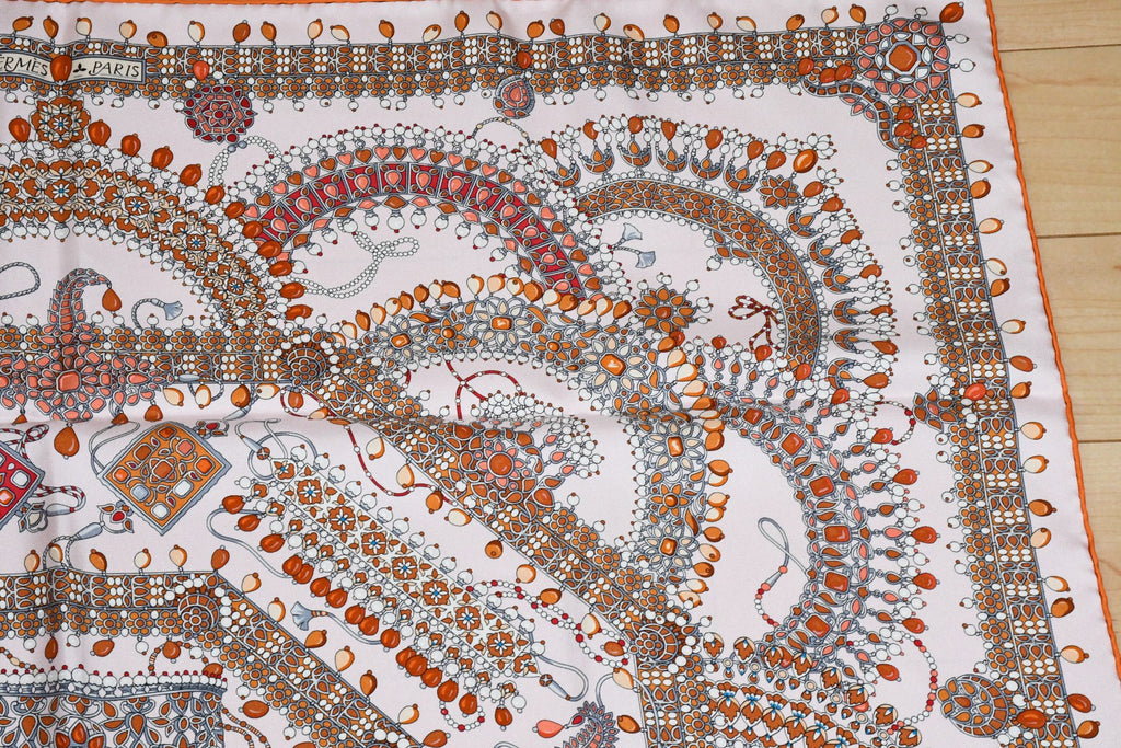 Hermes Scarf Parures des Maharajas Silk 90 cm pink Carre jewelry 35"