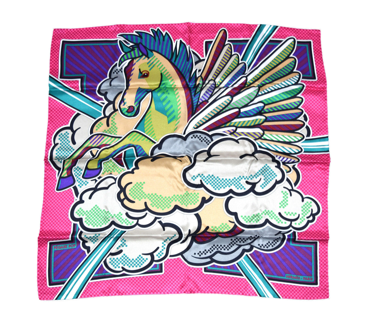 Hermes Scarf Pegase Pop Silk 70 cm Pink Carre Pegasus 27.5" inch RA3