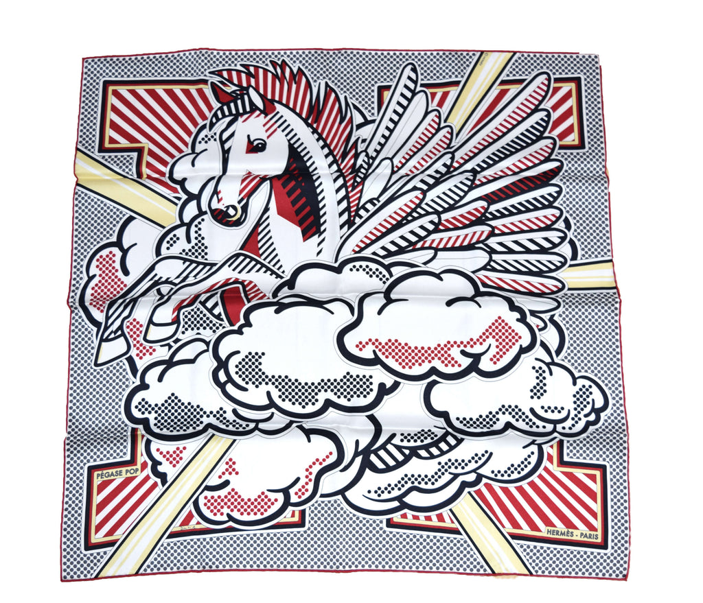 Hermes Scarf Pegase Pop Silk 70 cm Red white Carre Pegasus 27.5" inch ME2