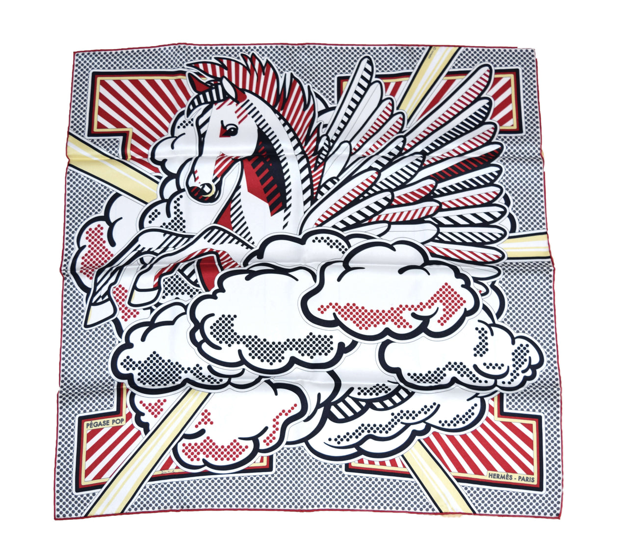 Hermes Scarf Pegase Pop Silk 70 cm Red white Carre Pegasus 27.5" inch ME2