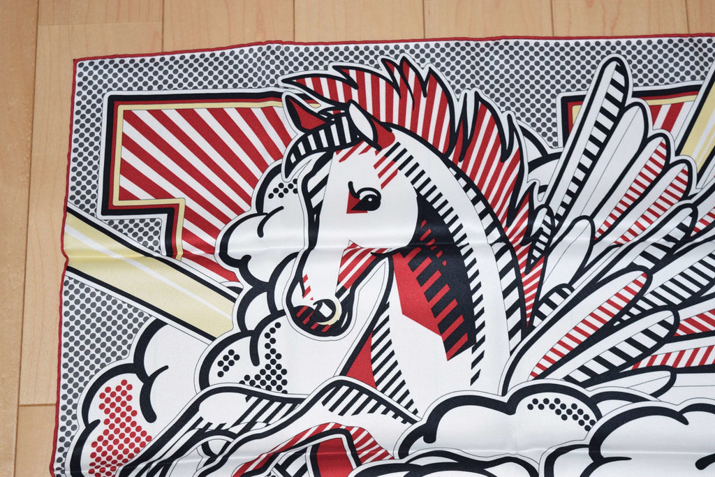 Hermes Scarf Pegase Pop Silk 70 cm Red white Carre Pegasus 27.5" inch ME2