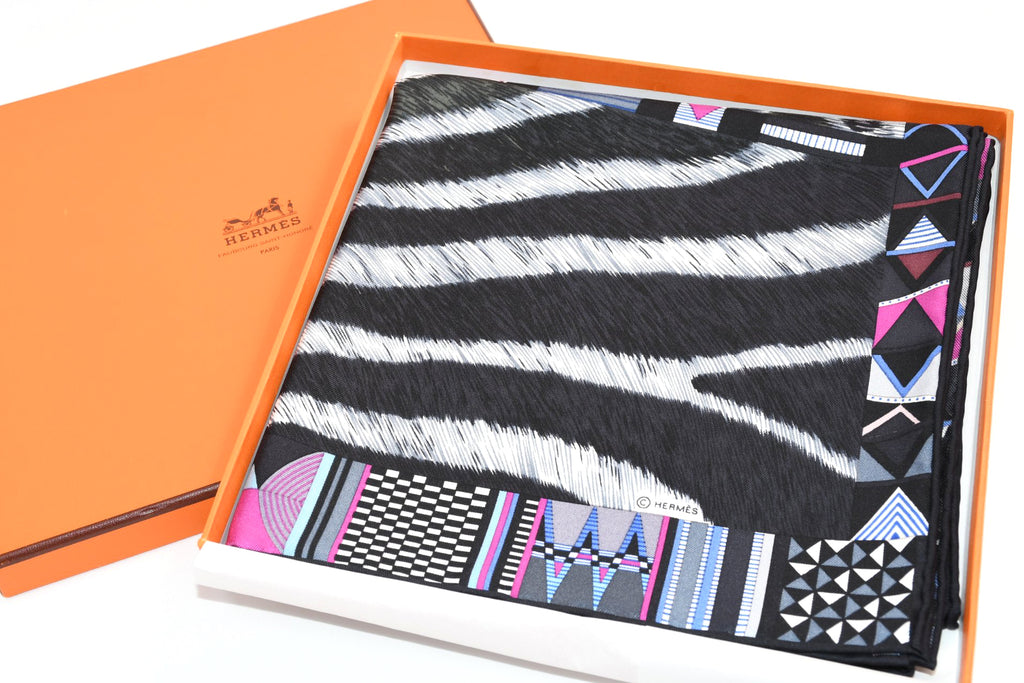Hermes Scarf Pelages et Camouflage by Aline Honore 90 cm silk pink Carre zebra 35"