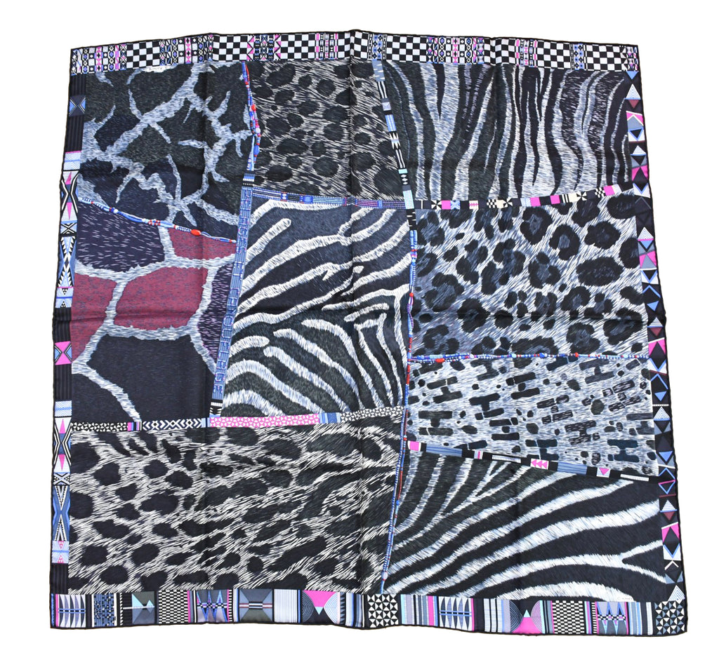 Hermes Scarf Pelages et Camouflage by Aline Honore 90 cm silk pink Carre zebra 35"