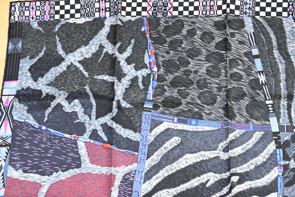 Hermes Scarf Pelages et Camouflage by Aline Honore 90 cm silk pink Carre zebra 35"
