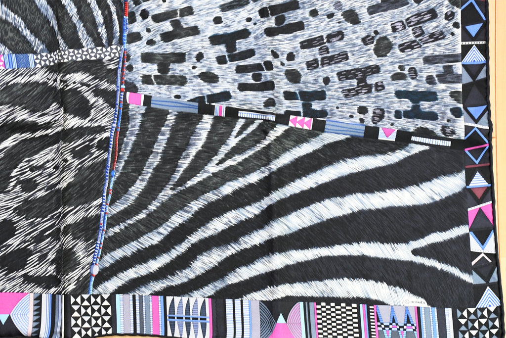Hermes Scarf Pelages et Camouflage by Aline Honore 90 cm silk pink Carre zebra 35"