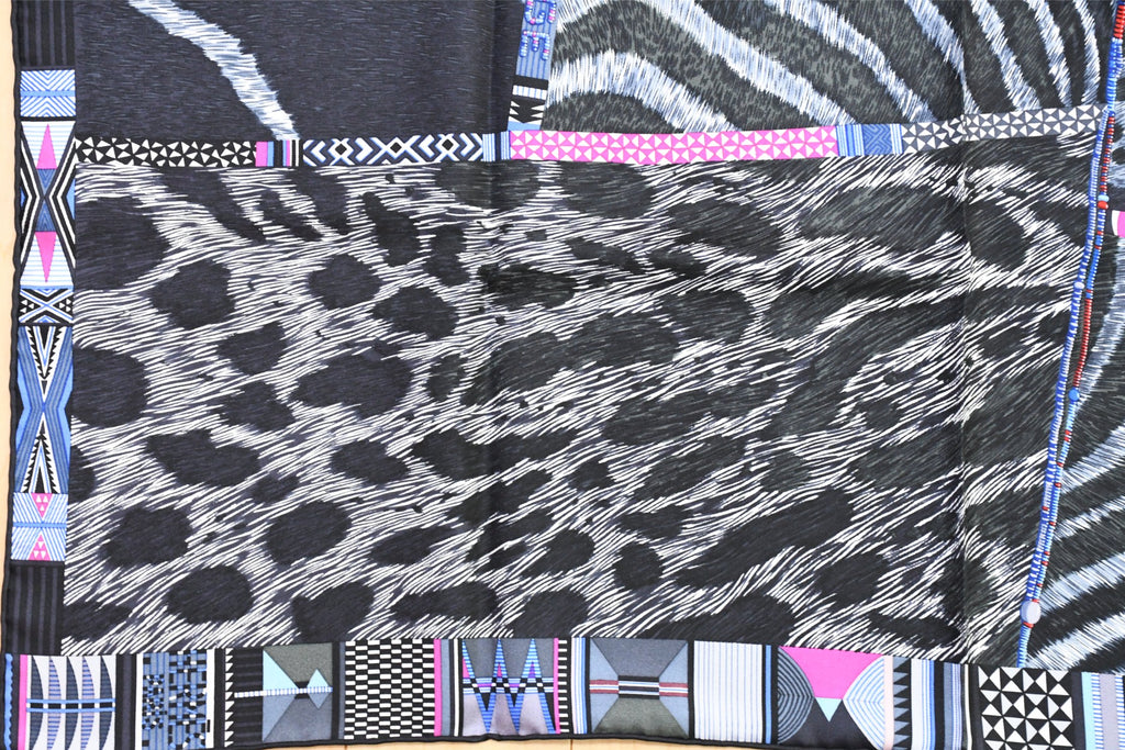 Hermes Scarf Pelages et Camouflage by Aline Honore 90 cm silk pink Carre zebra 35"
