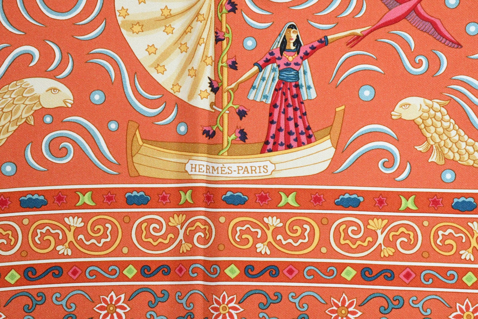 Hermes Scarf Peuple du Vent 90 cm Silk orange Carre wind bird 35