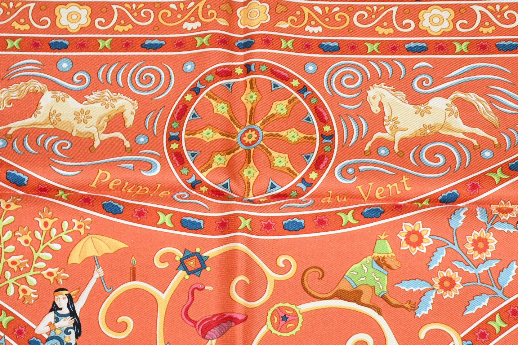 Hermes Scarf Peuple du Vent 90 cm Silk orange Carre wind bird 35