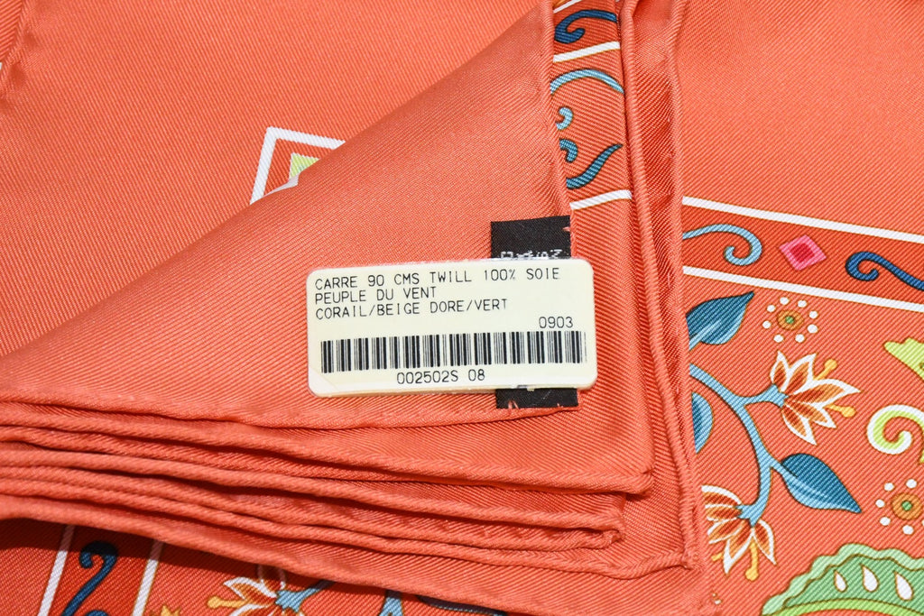 Hermes Scarf Peuple du Vent 90 cm Silk orange Carre wind bird 35"