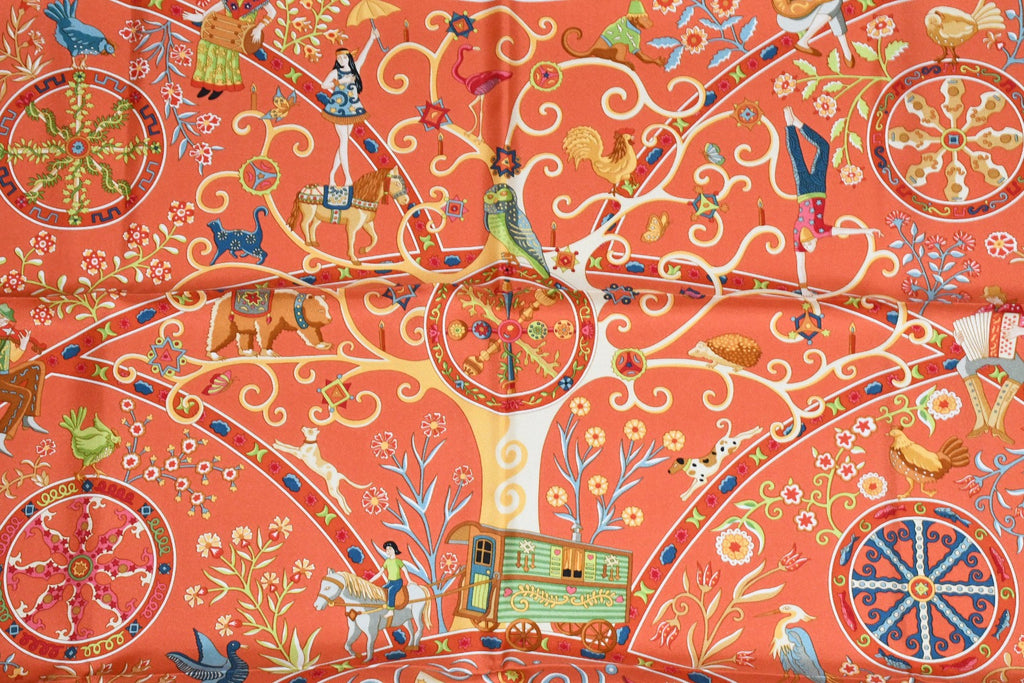 Hermes Scarf Peuple du Vent 90 cm Silk orange Carre wind bird 35"