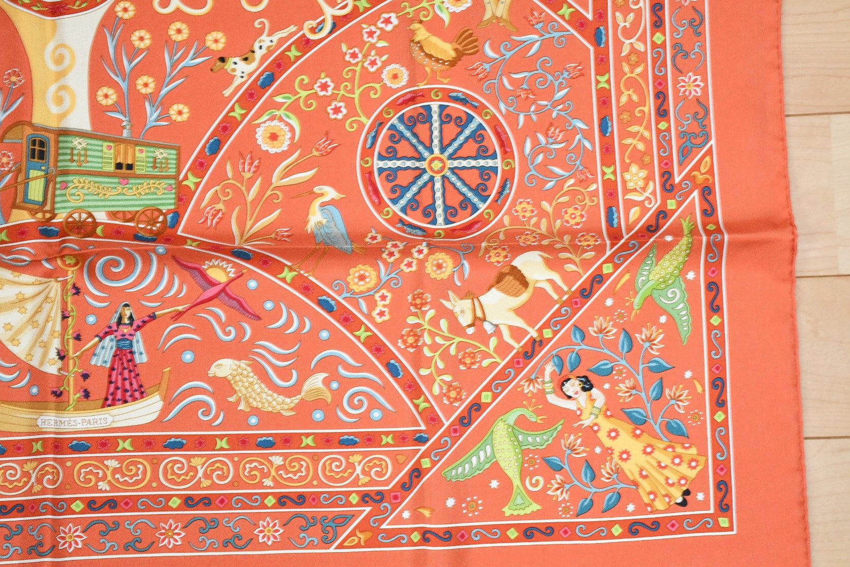 Hermes Scarf Peuple du Vent 90 cm Silk orange Carre wind bird 35