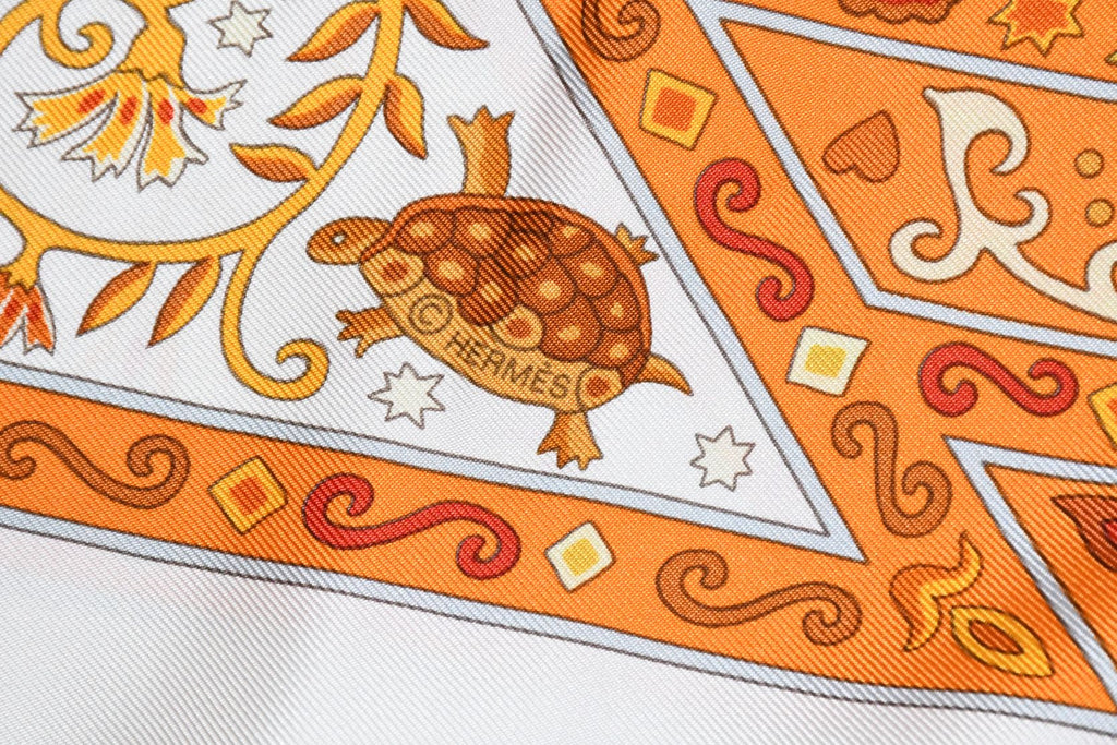 Hermes Scarf Peuple du Vent Silk 90 cm white orange wind Carre 35"