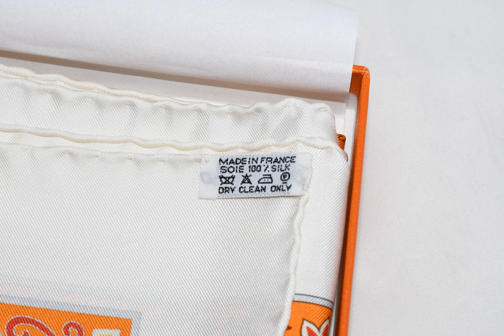 Hermes Scarf Peuple du Vent Silk 90 cm white orange wind Carre 35"