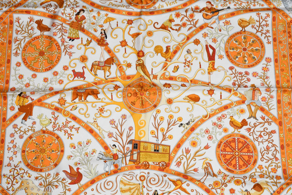 Hermes Scarf Peuple du Vent Silk 90 cm white orange wind Carre 35"