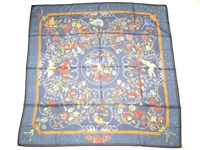 Hermes Scarf Pierres d'Orient et d'Occident 90 cm Chiffon Silk mousseline Blue 35"
