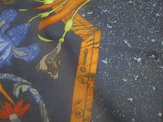 Hermes Scarf Pierres d'Orient et d'Occident 90 cm Chiffon Silk mousseline Blue 35"