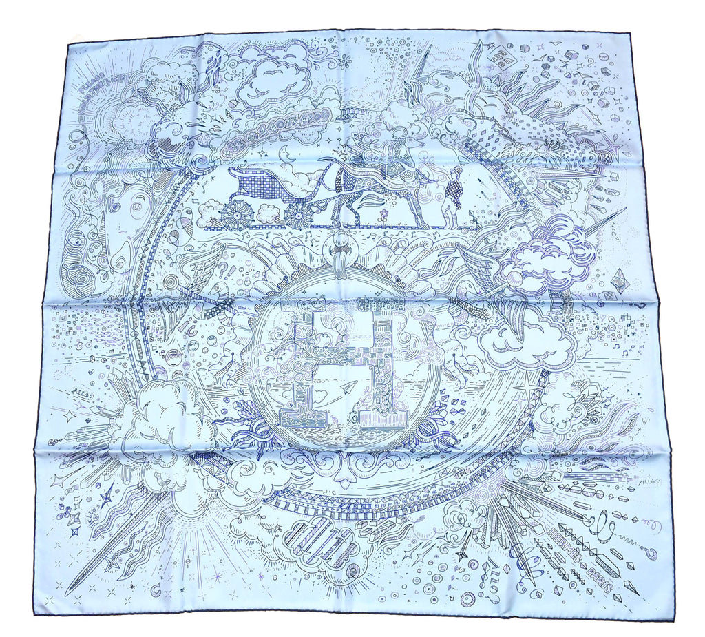 Hermes Scarf Please Hold The Line 90 cm silk blue Carre phone horse 35"