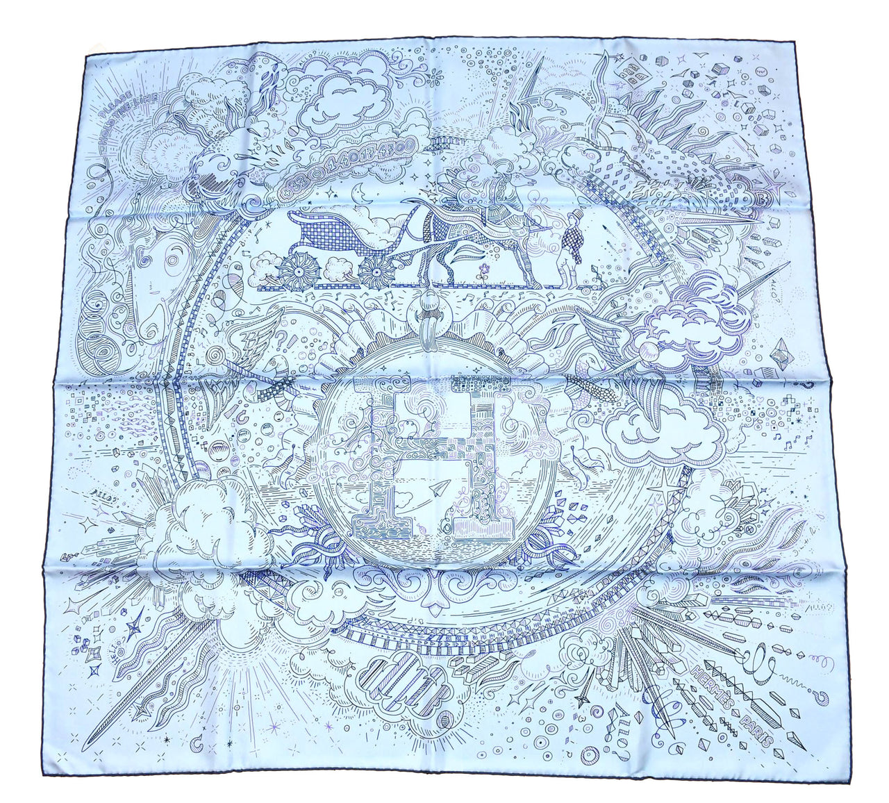 Hermes Scarf Please Hold The Line 90 cm silk blue Carre phone horse 35"