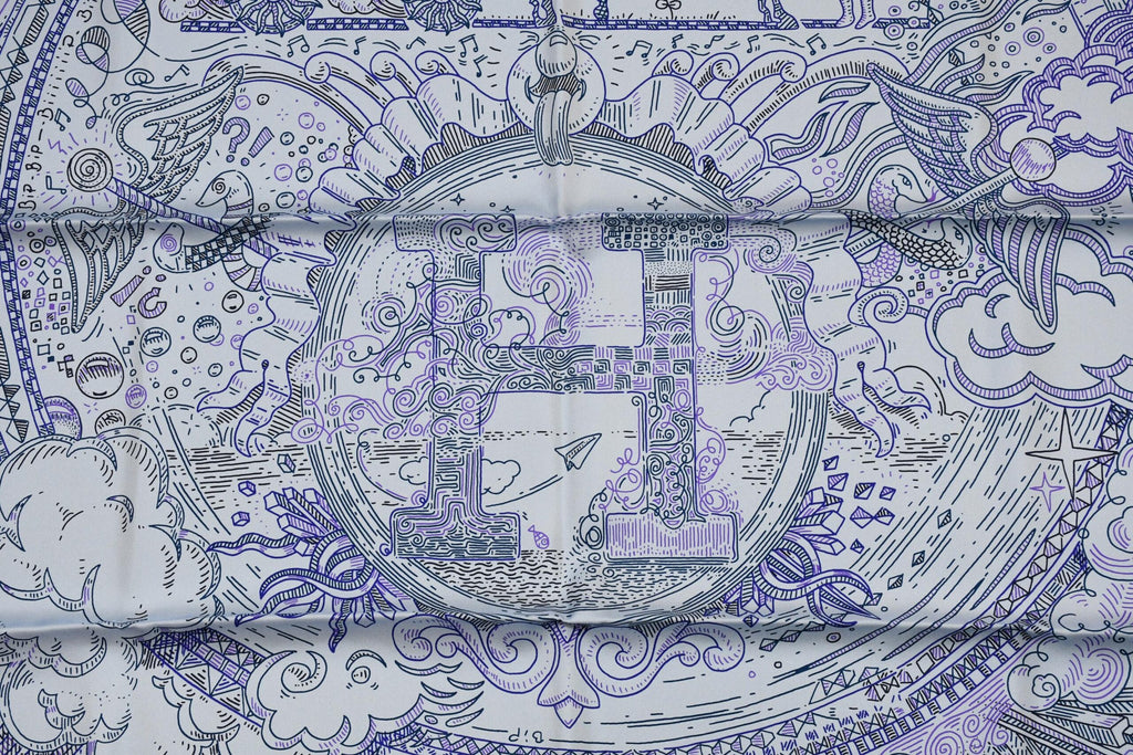 Hermes Scarf Please Hold The Line 90 cm silk blue Carre phone horse 35"
