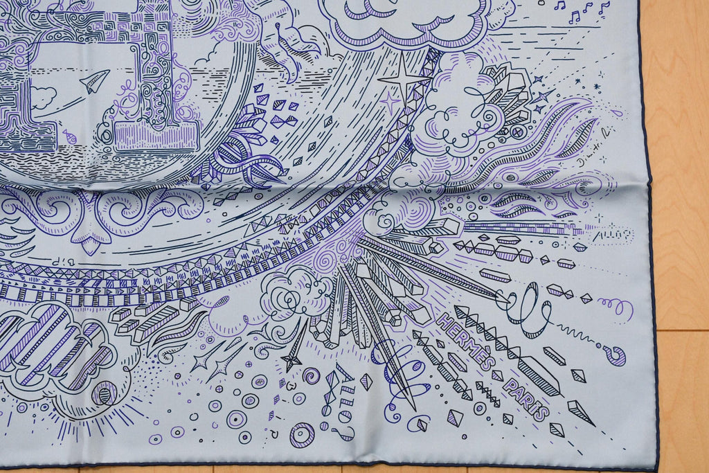 Hermes Scarf Please Hold The Line 90 cm silk blue Carre phone horse 35"