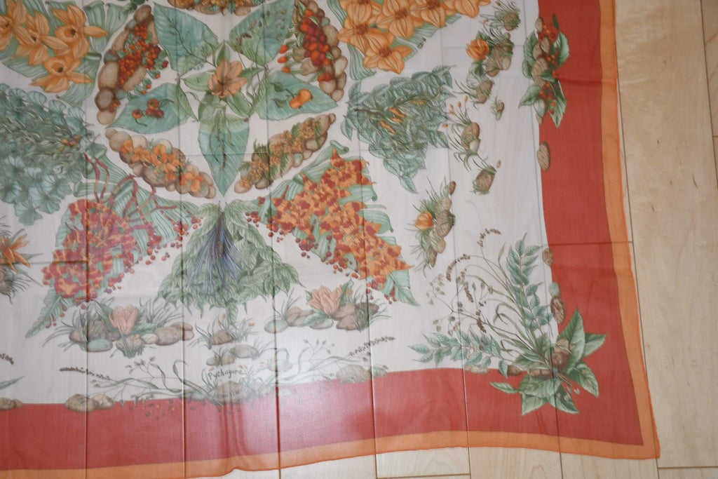 Hermes Scarf Pythagore 90 cm Chiffon Silk mousseline flower star muslin 35"